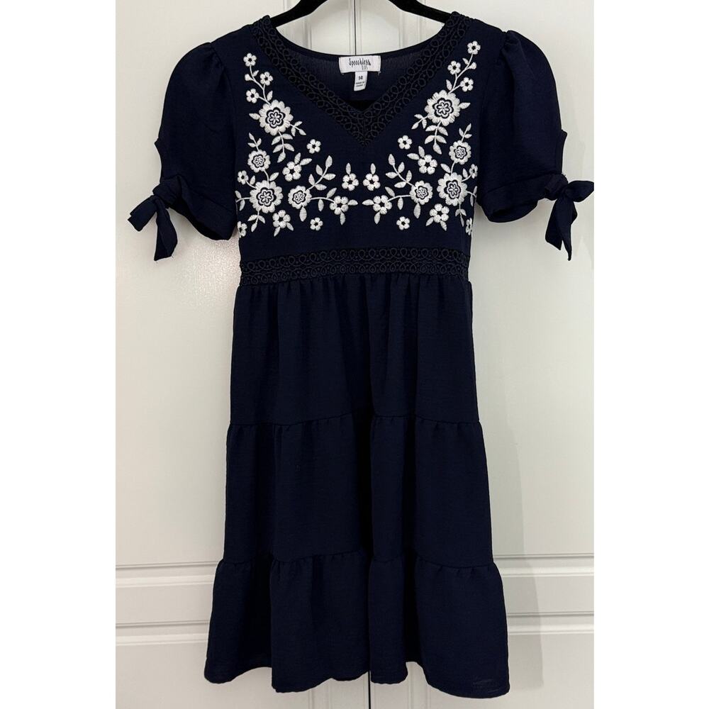 Speechless Kids Navy Blue Dress w/White Embroidery  Size 14 Girls  NWOT